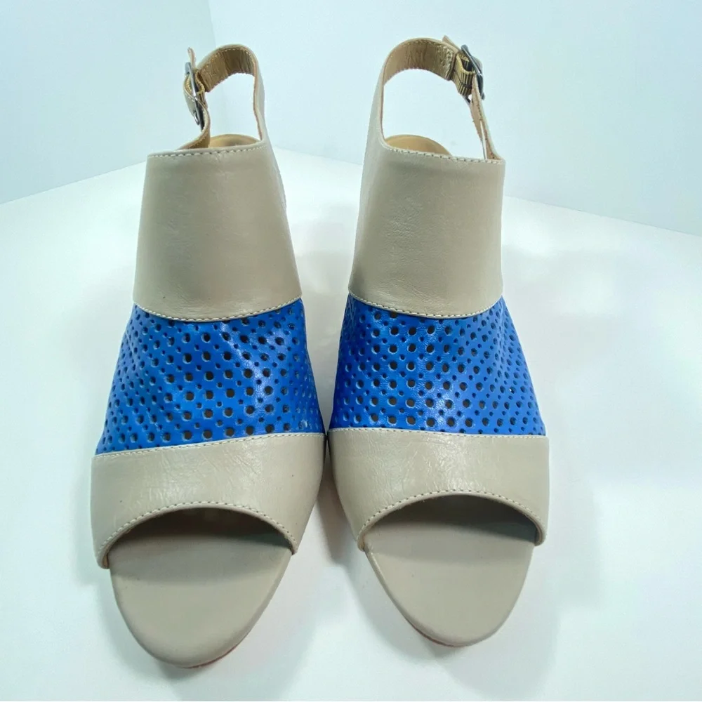 Anthropologie Nina Payne 8.5 9 Slingback Sandal Lina Heels Blue Leather EU 39 - Picture 5 of 11